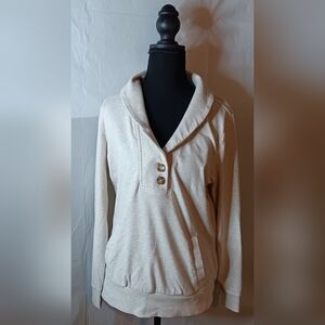 Banana Republic Women's Shawl Collared Oatmeal Heather Button Pullover